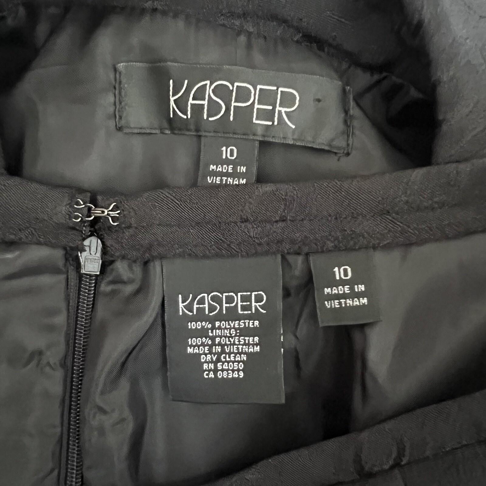 KASPER 2PC Black Polyester Lined Ruffle Cocktail Career Skirt Suit Size 10