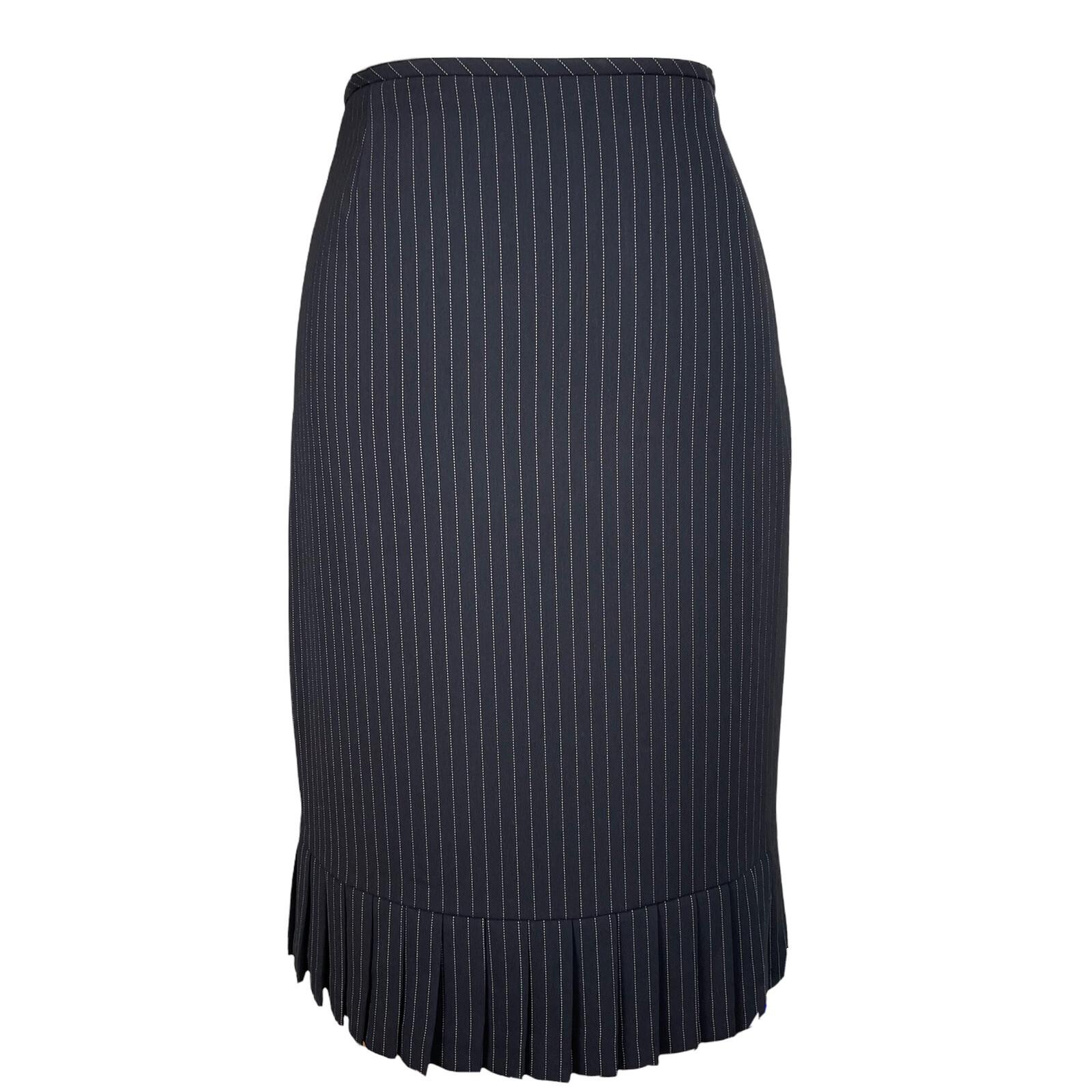 TAHARI ASL Women Black Striped Polyester Rayon Pleated Skirt Size 6