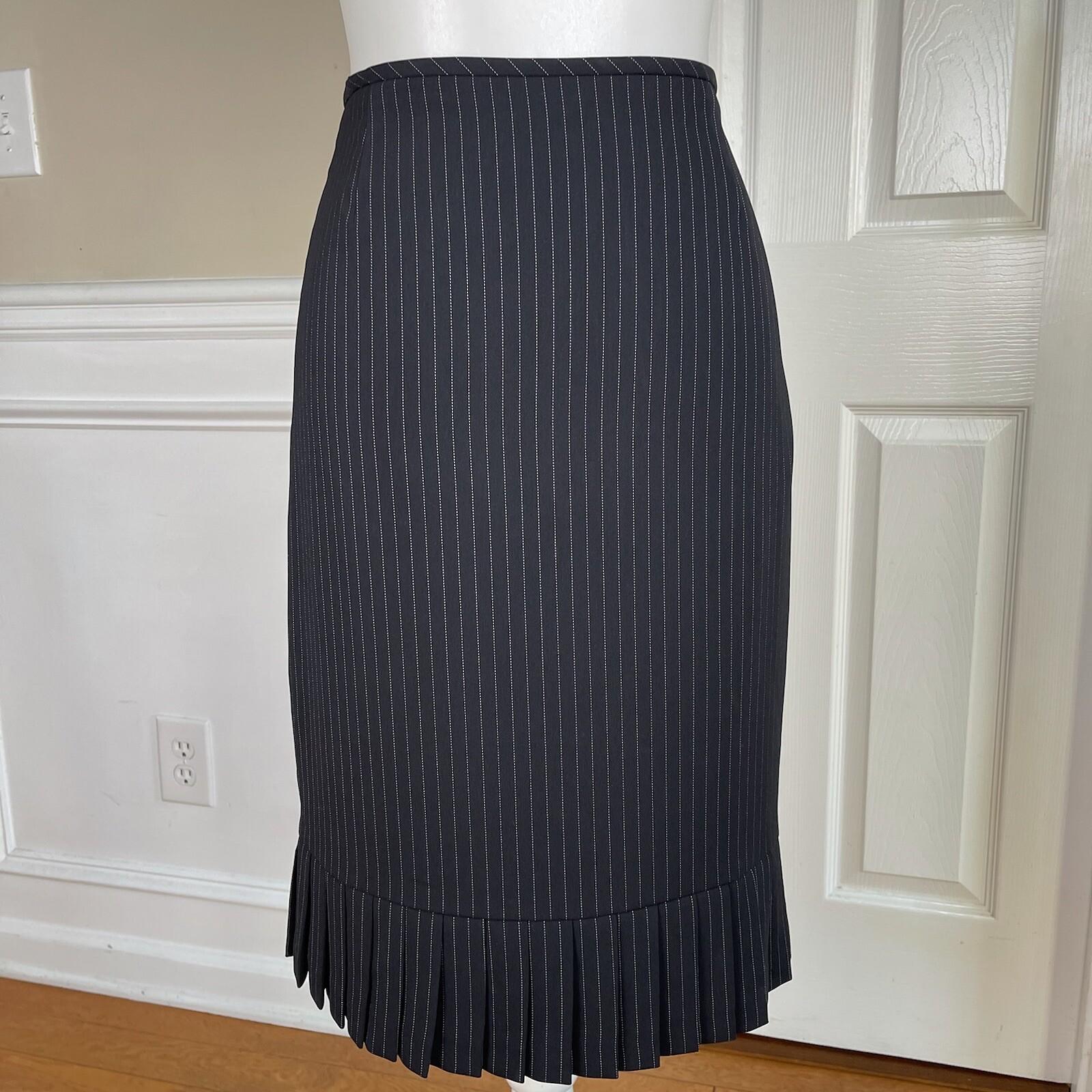 TAHARI ASL Women Black Striped Polyester Rayon Pleated Skirt Size 6