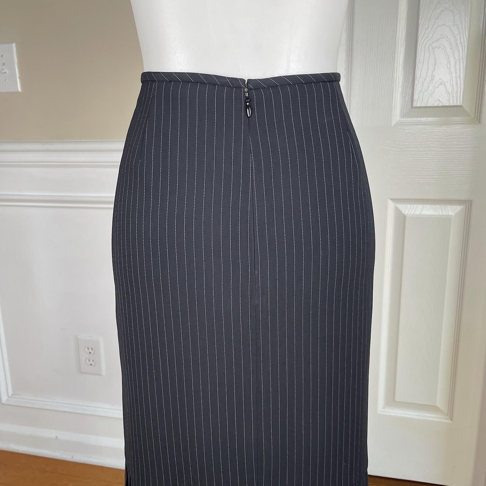 TAHARI ASL Women Black Striped Polyester Rayon Pleated Skirt Size 6