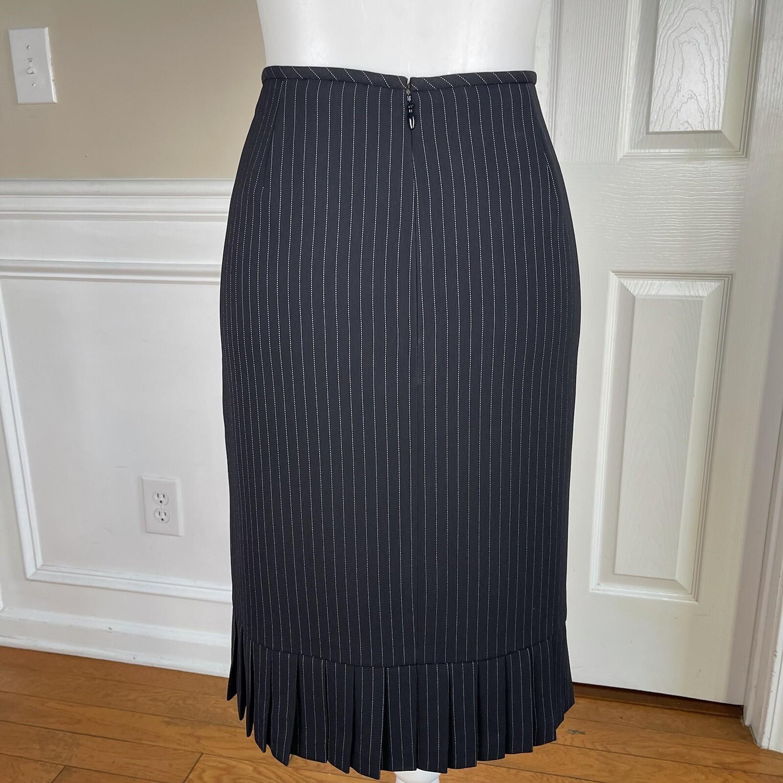 TAHARI ASL Women Black Striped Polyester Rayon Pleated Skirt Size 6