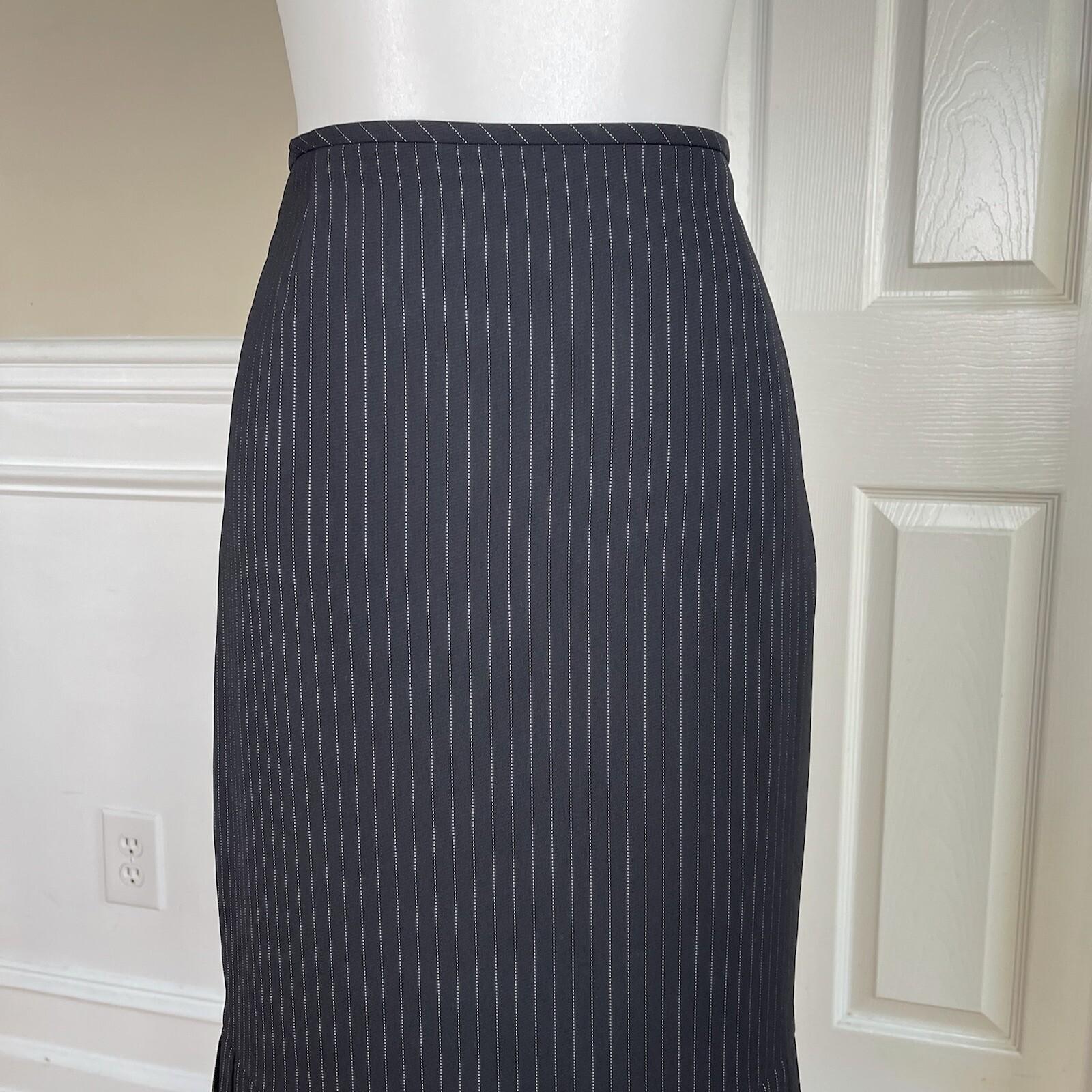 TAHARI ASL Women Black Striped Polyester Rayon Pleated Skirt Size 6