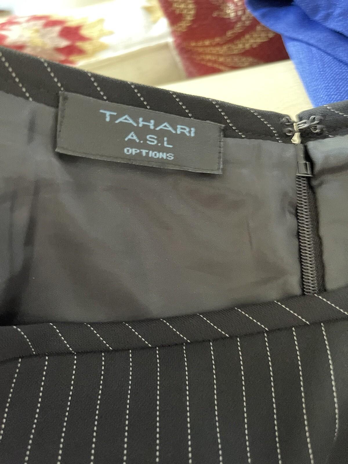 TAHARI ASL Women Black Striped Polyester Rayon Pleated Skirt Size 6