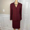 Kasper Polyester Acetate Embroidered Maroon Skirt Suit Size 12 Notch Collar 2PC