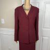 Kasper Polyester Acetate Embroidered Maroon Skirt Suit Size 12 Notch Collar 2PC