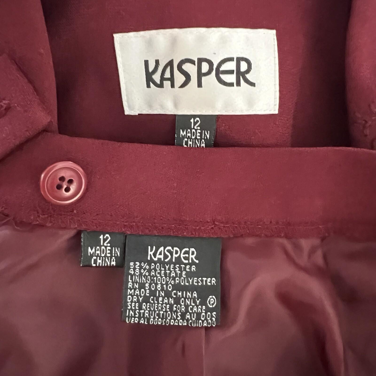 Kasper Polyester Acetate Embroidered Maroon Skirt Suit Size 12 Notch Collar 2PC