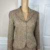 Liz Claiborne Tweed Brown Beige Skirt Suit Size 8P Ruffle Zip Up Lined 2PC