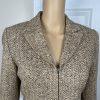 Liz Claiborne Tweed Brown Beige Skirt Suit Size 8P Ruffle Zip Up Lined 2PC