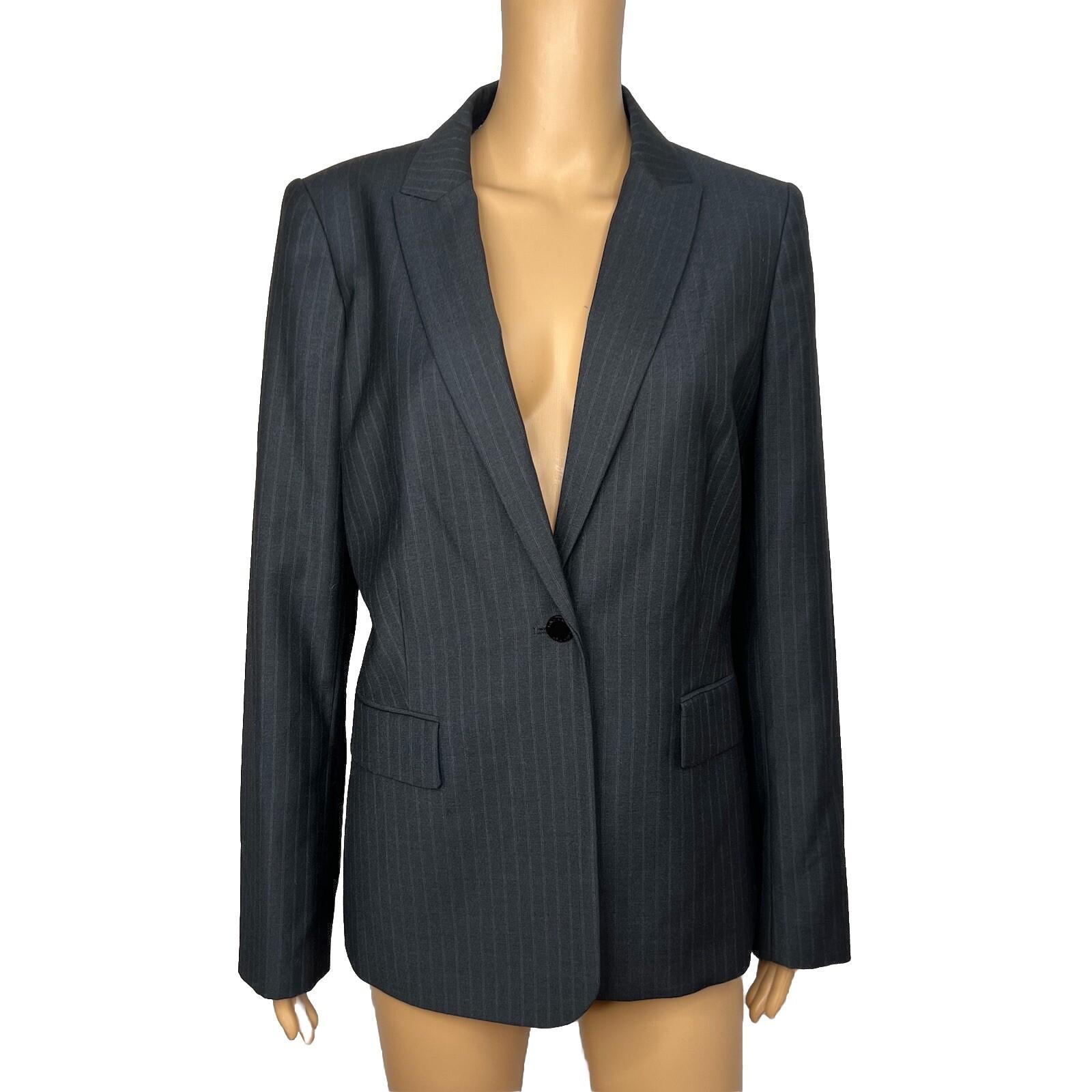 Calvin Klein Polyester Rayon Gray Collared Blazer Size 10 Striped Lined