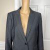 Calvin Klein Polyester Rayon Gray Collared Blazer Size 10 Striped Lined