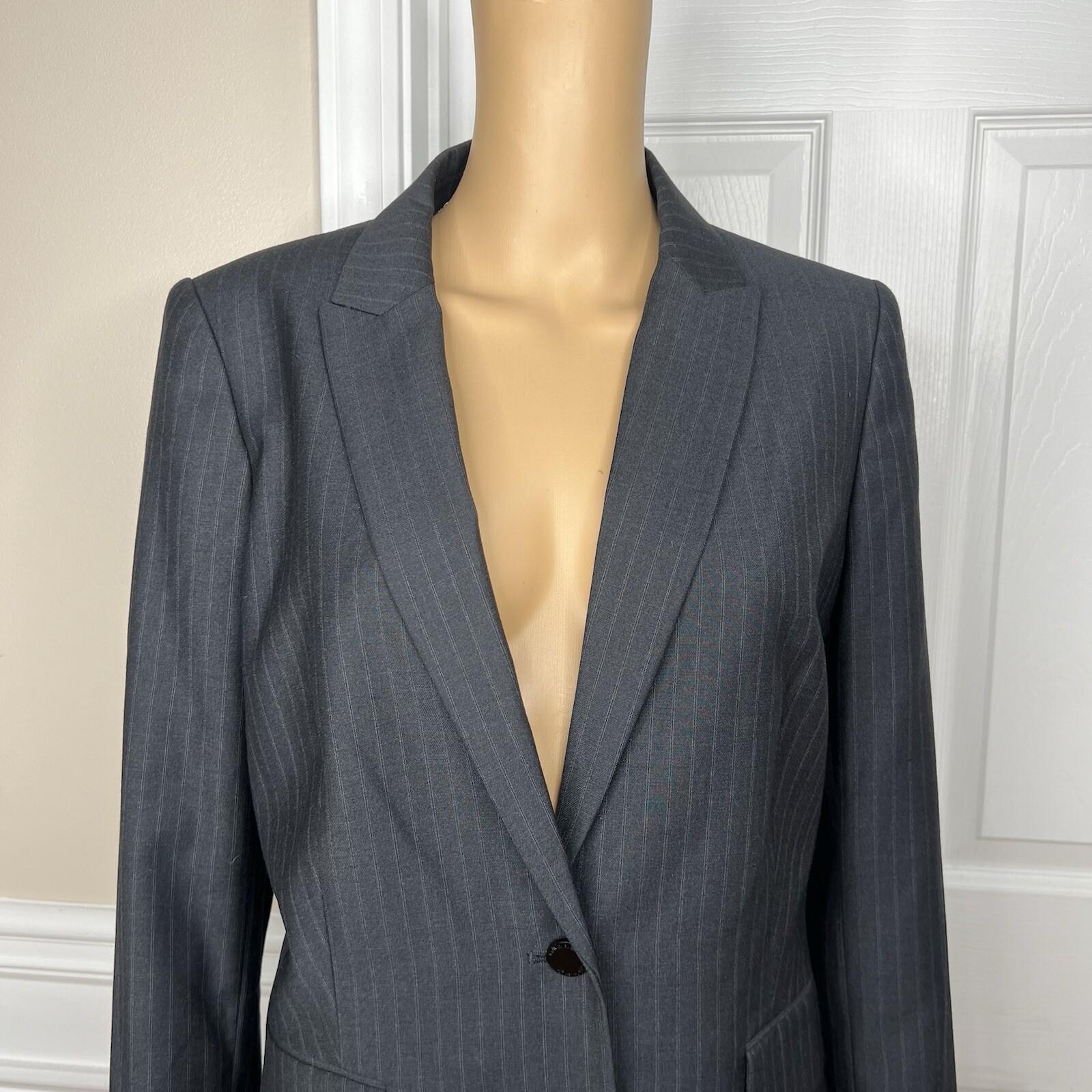 Calvin Klein Polyester Rayon Gray Collared Blazer Size 10 Striped Lined