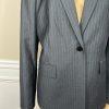 Calvin Klein Polyester Rayon Gray Collared Blazer Size 10 Striped Lined