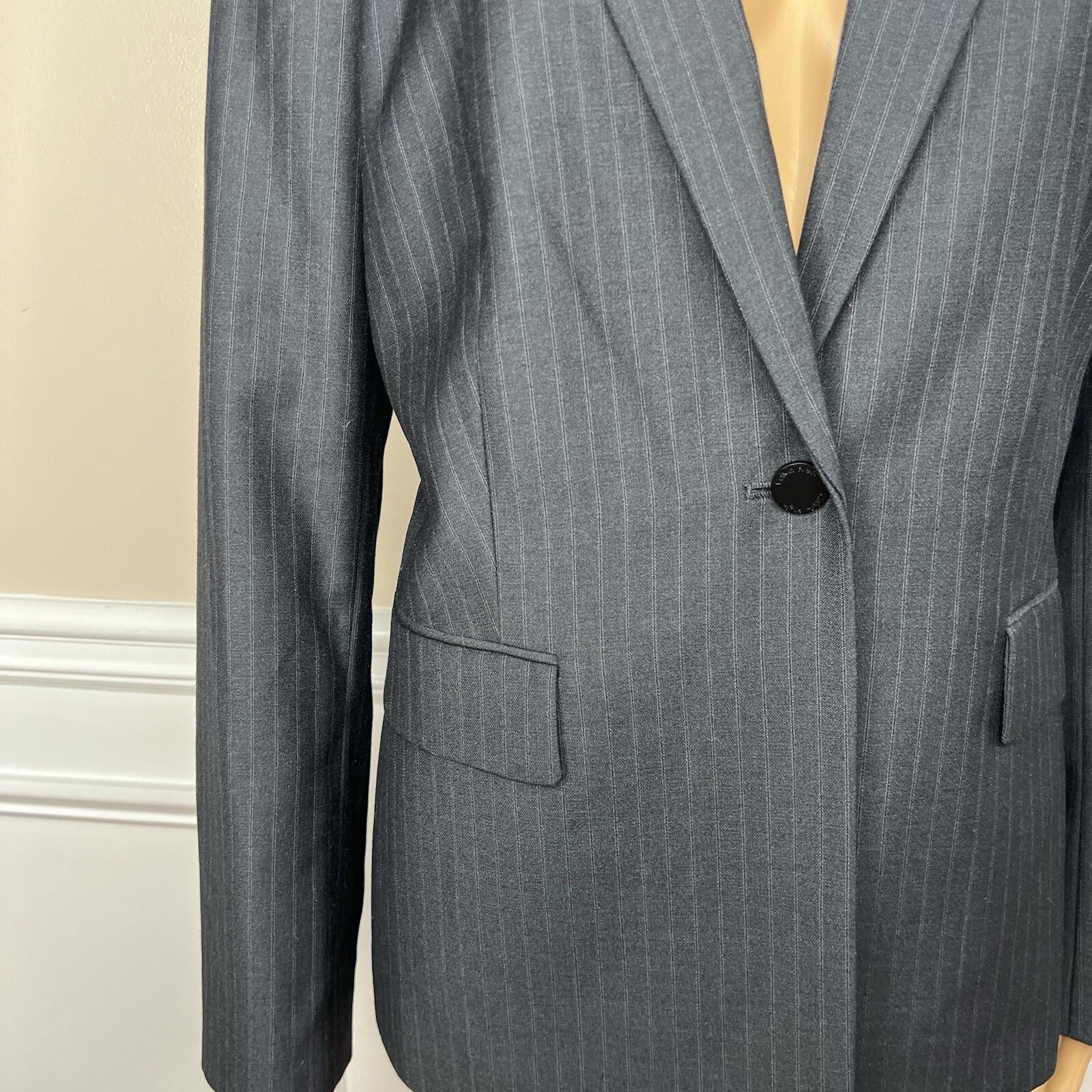 Calvin Klein Polyester Rayon Gray Collared Blazer Size 10 Striped Lined