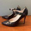 JSP by Sarah Jessica Parker Ankle Strap Heels 38.5 Patent Leather Bronze Studded