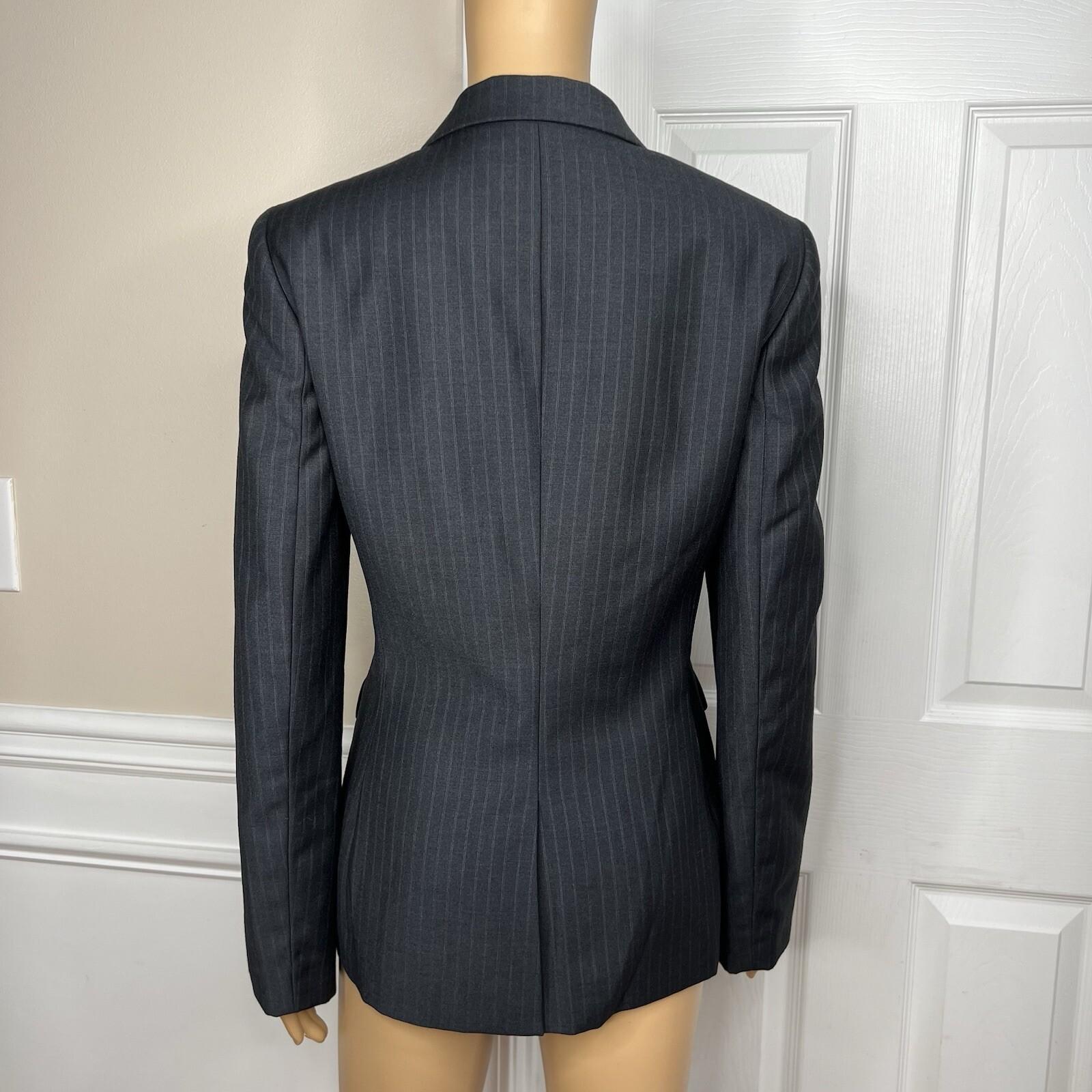 Calvin Klein Polyester Rayon Gray Collared Blazer Size 10 Striped Lined