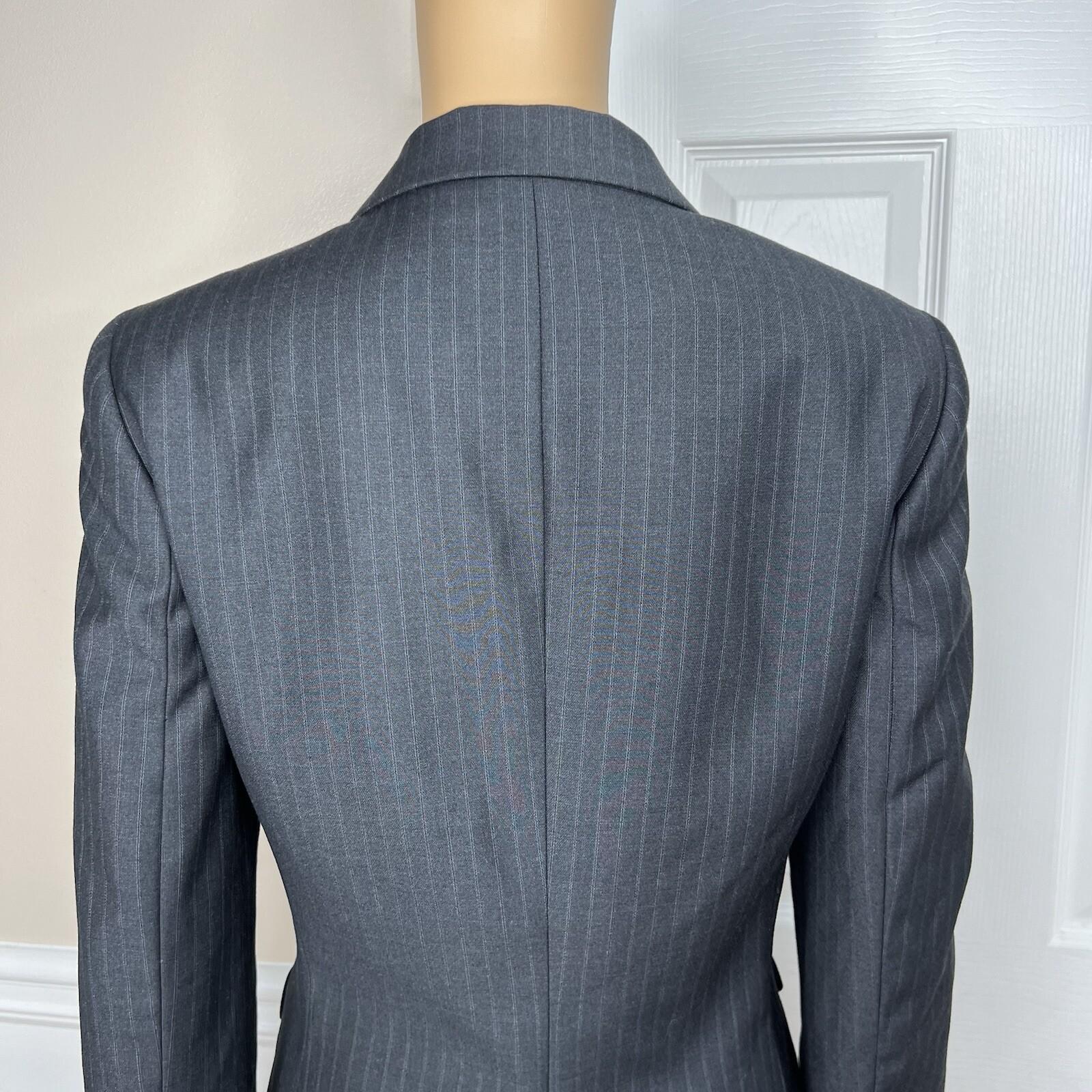Calvin Klein Polyester Rayon Gray Collared Blazer Size 10 Striped Lined