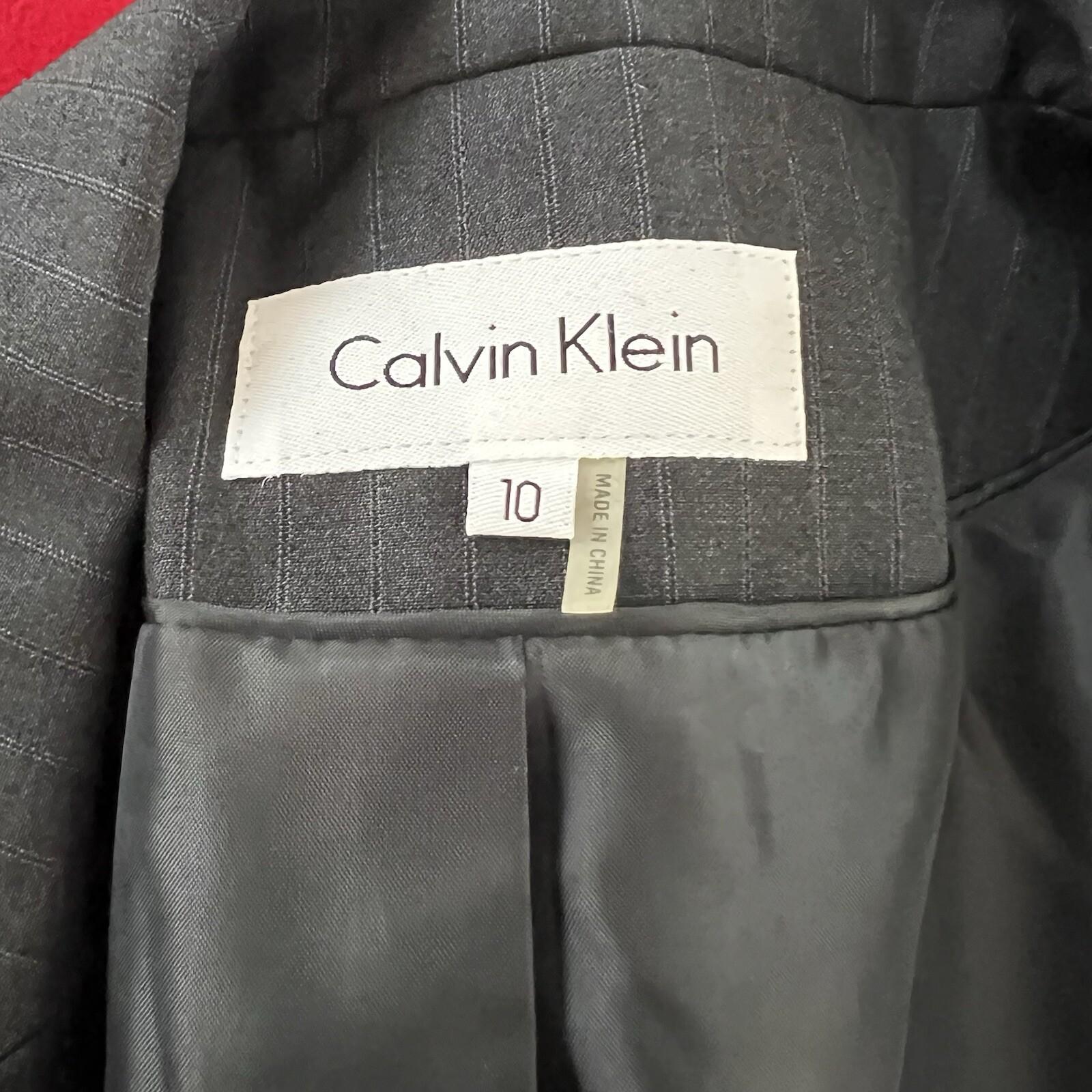 Calvin Klein Polyester Rayon Gray Collared Blazer Size 10 Striped Lined