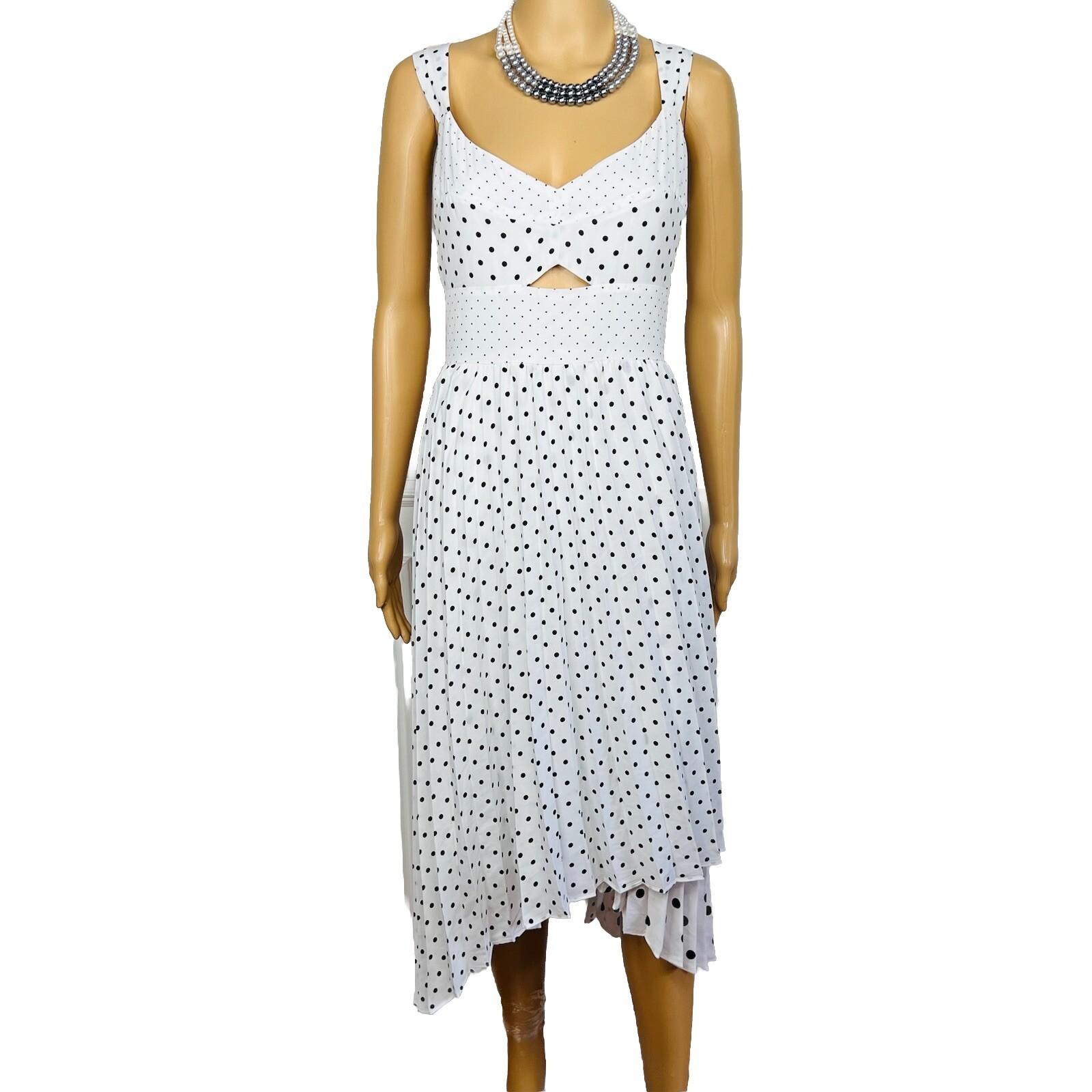 Banana Republic Polka Dot Pleated Lined Asymmetric Sweetheart Midi Dress 16
