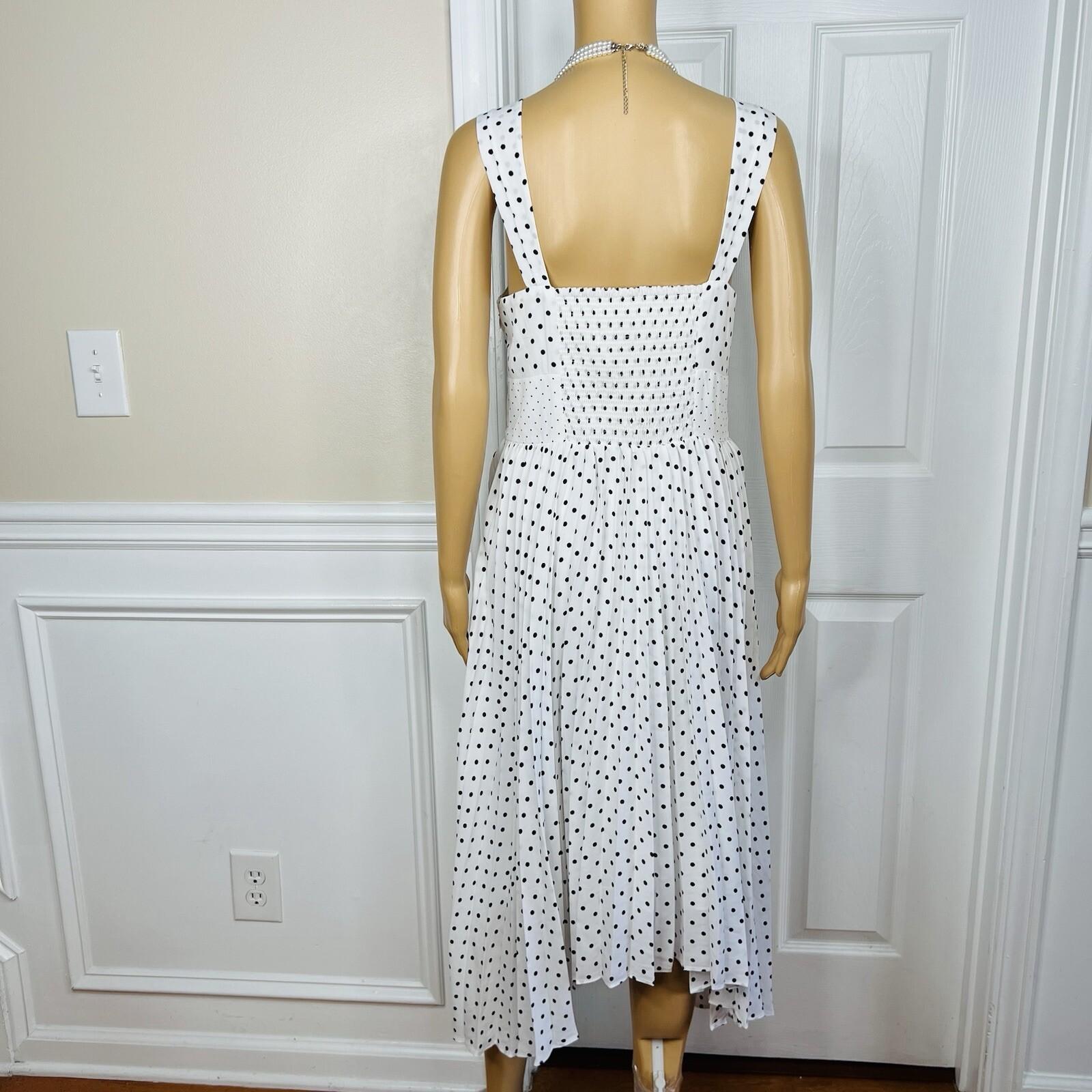 Banana Republic Polka Dot Pleated Lined Asymmetric Sweetheart Midi Dress 16