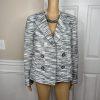 KASPER Acrylic Polyester Black White Blazer Size 12 Lined Open Front Blazer