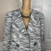 KASPER Acrylic Polyester Black White Blazer Size 12 Lined Open Front Blazer