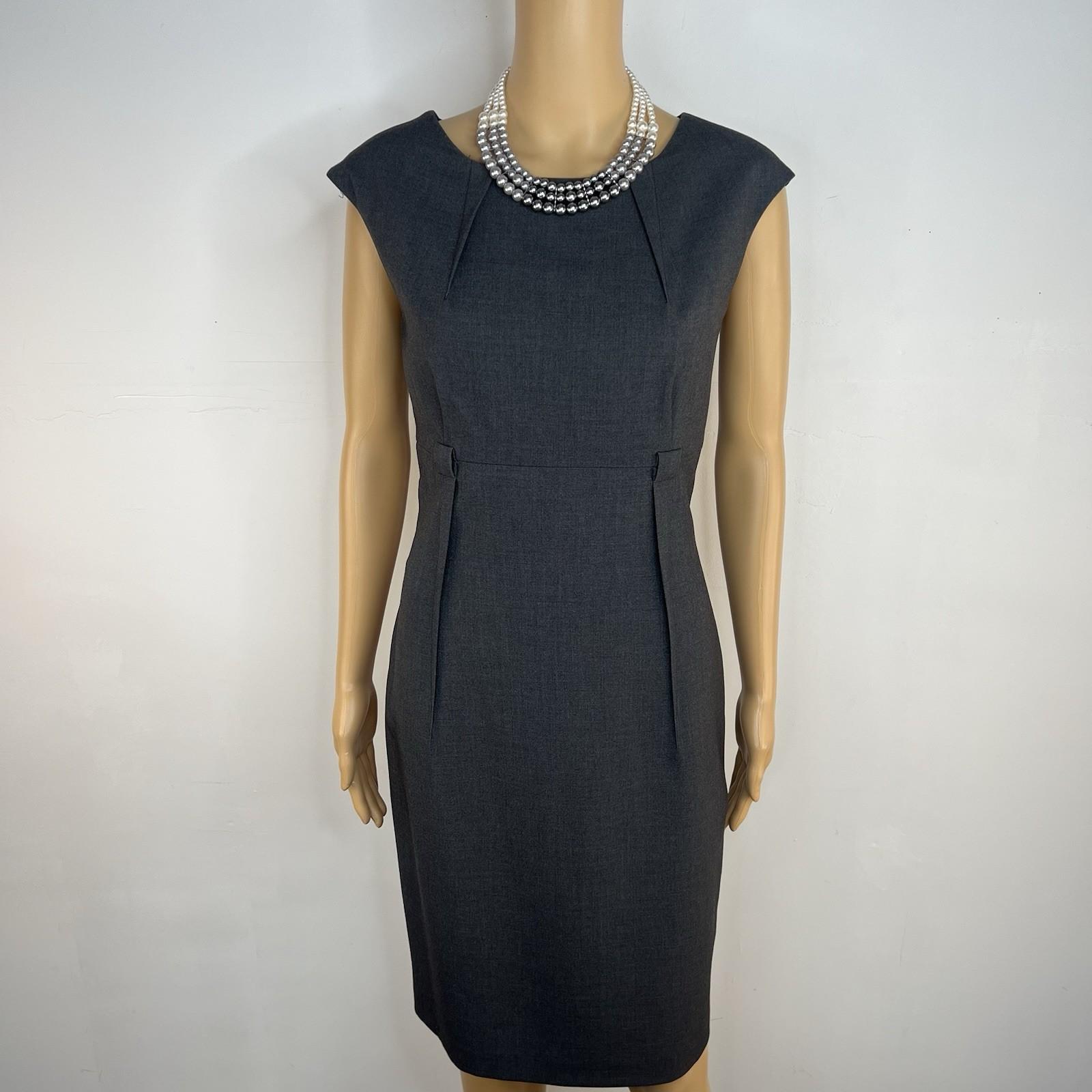 Calvin Klein Polyester Spandex Dress 6 Gray Fitted Cap Sleeves Business Career