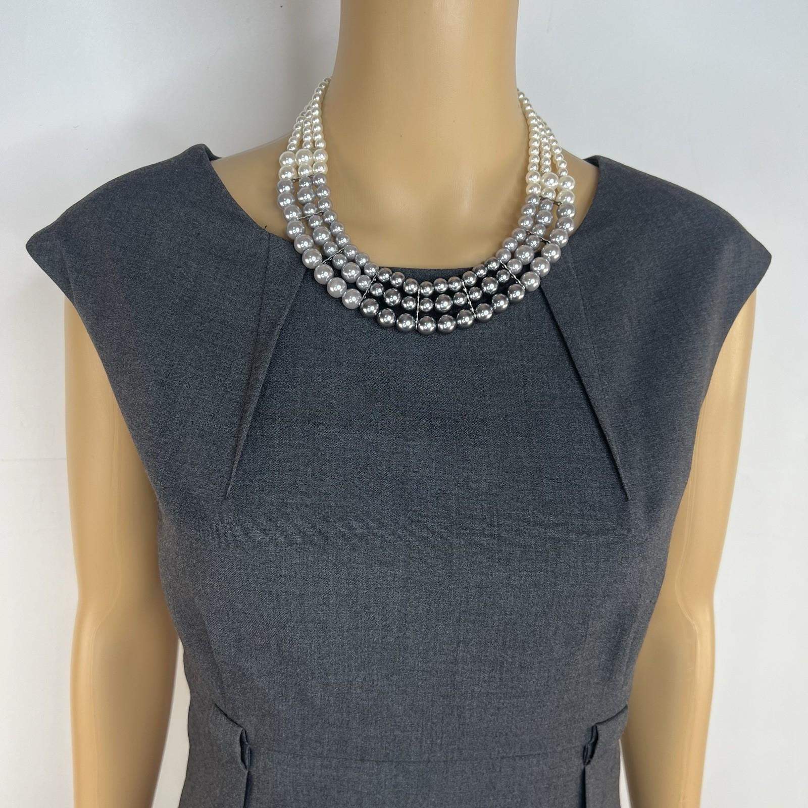 Calvin Klein Polyester Spandex Dress 6 Gray Fitted Cap Sleeves Business Career