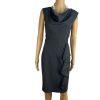 Calvin Klein Sheath Dress 8 Gray Sleeveless Cowl Neck Ruffle Business Stretch