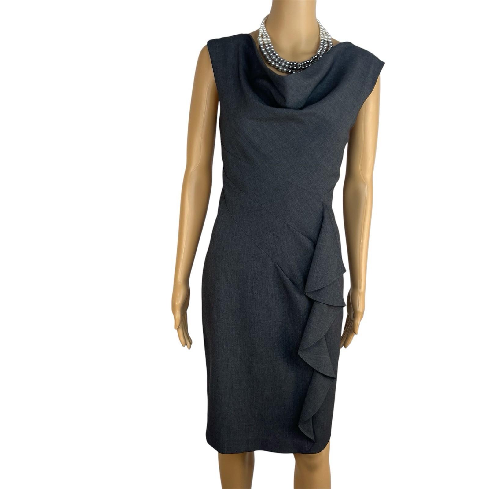 Calvin Klein Sheath Dress 8 Gray Sleeveless Cowl Neck Ruffle Business Stretch