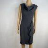 Calvin Klein Sheath Dress 8 Gray Sleeveless Cowl Neck Ruffle Business Stretch