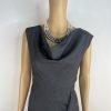 Calvin Klein Sheath Dress 8 Gray Sleeveless Cowl Neck Ruffle Business Stretch