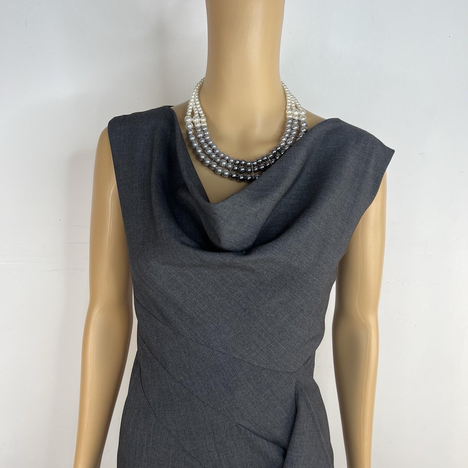 Calvin Klein Sheath Dress 8 Gray Sleeveless Cowl Neck Ruffle Business Stretch