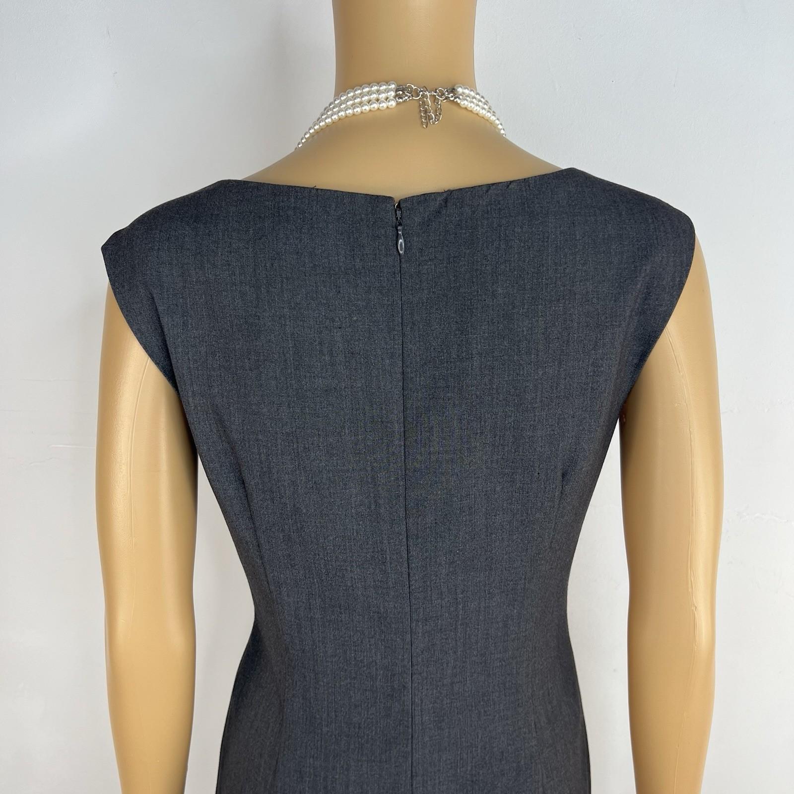 Calvin Klein Sheath Dress 8 Gray Sleeveless Cowl Neck Ruffle Business Stretch