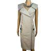 Calvin Klein Cotton Spandex Wrap Dress 8 Beige Business Babydoll Wide Collar