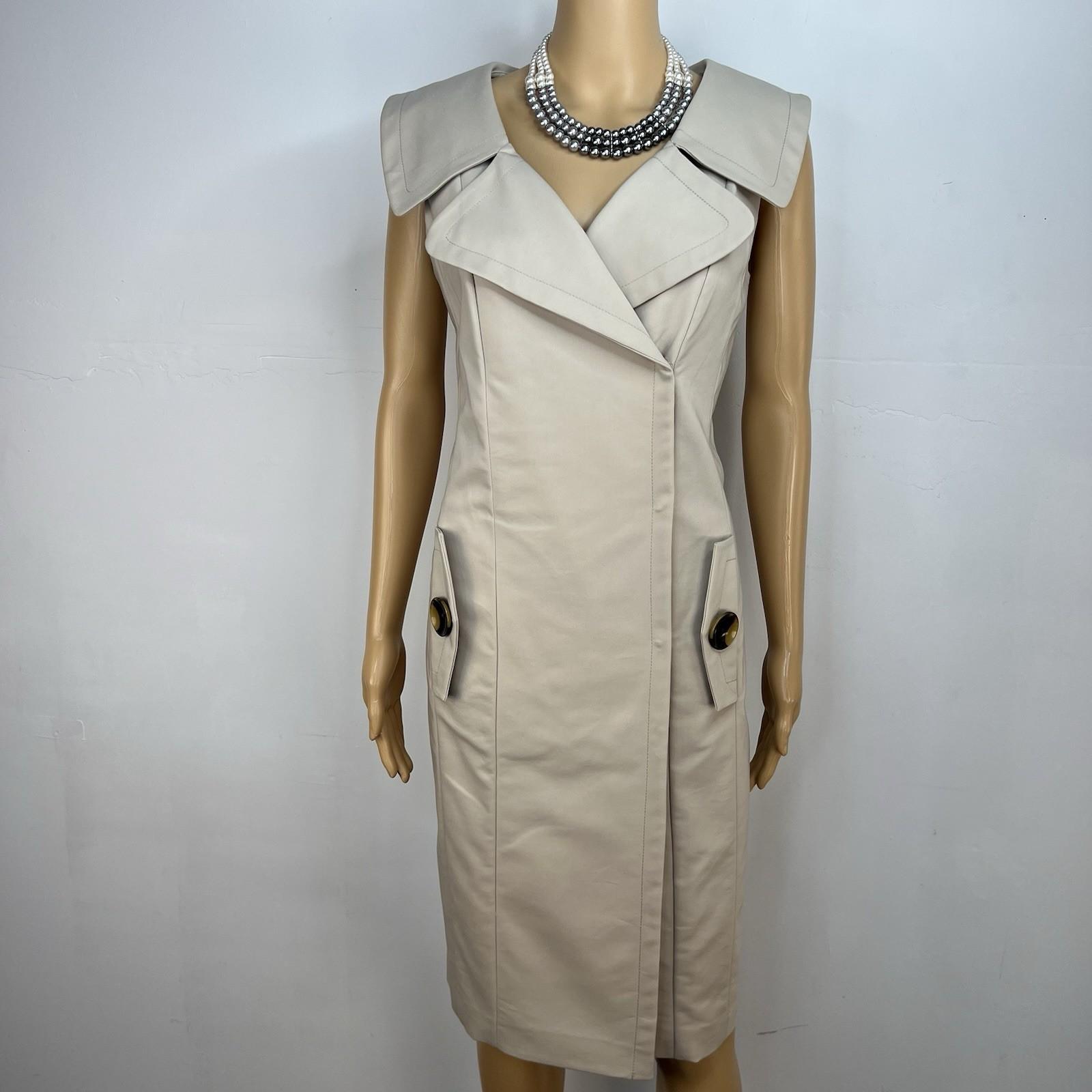 Calvin Klein Cotton Spandex Wrap Dress 8 Beige Business Babydoll Wide Collar