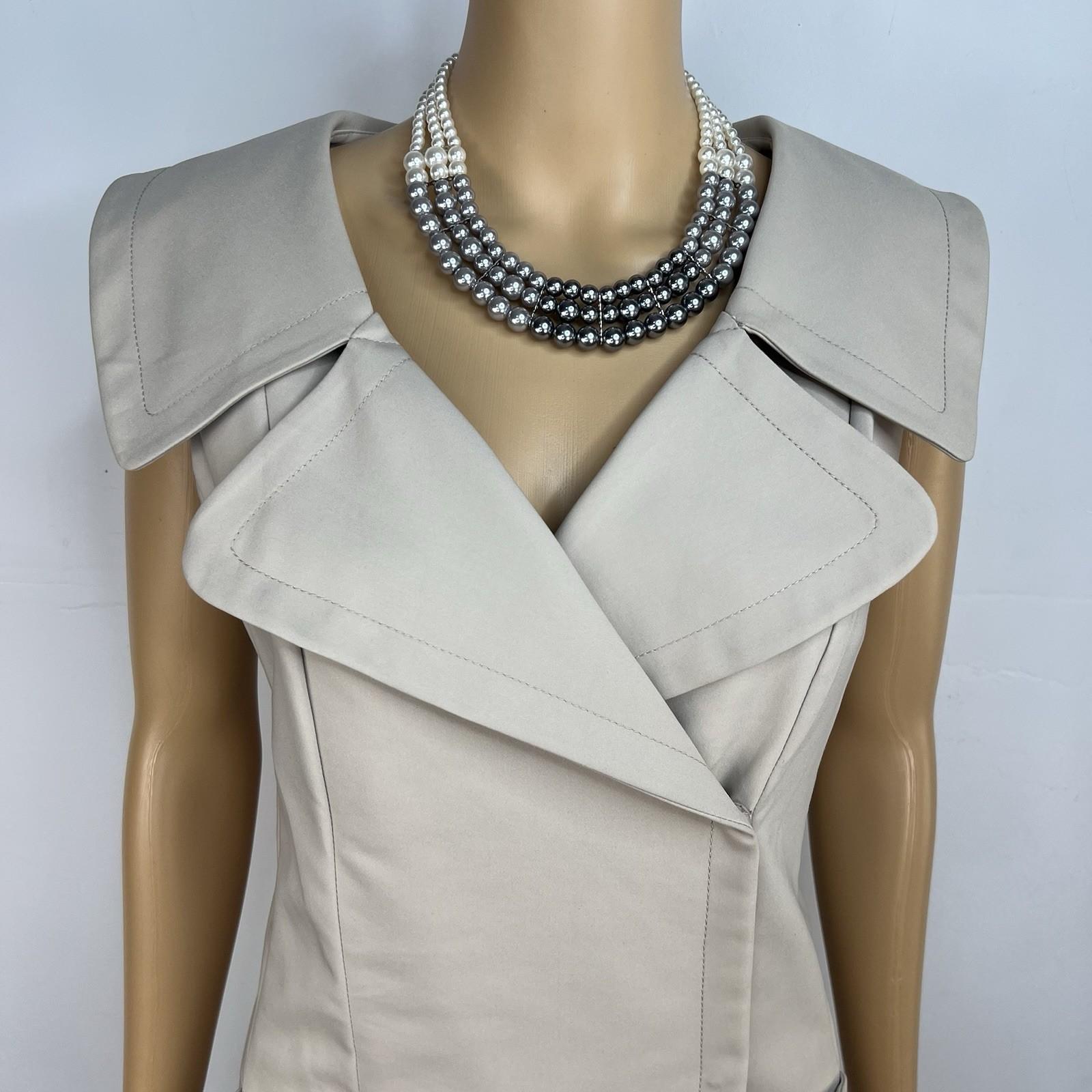 Calvin Klein Cotton Spandex Wrap Dress 8 Beige Business Babydoll Wide Collar