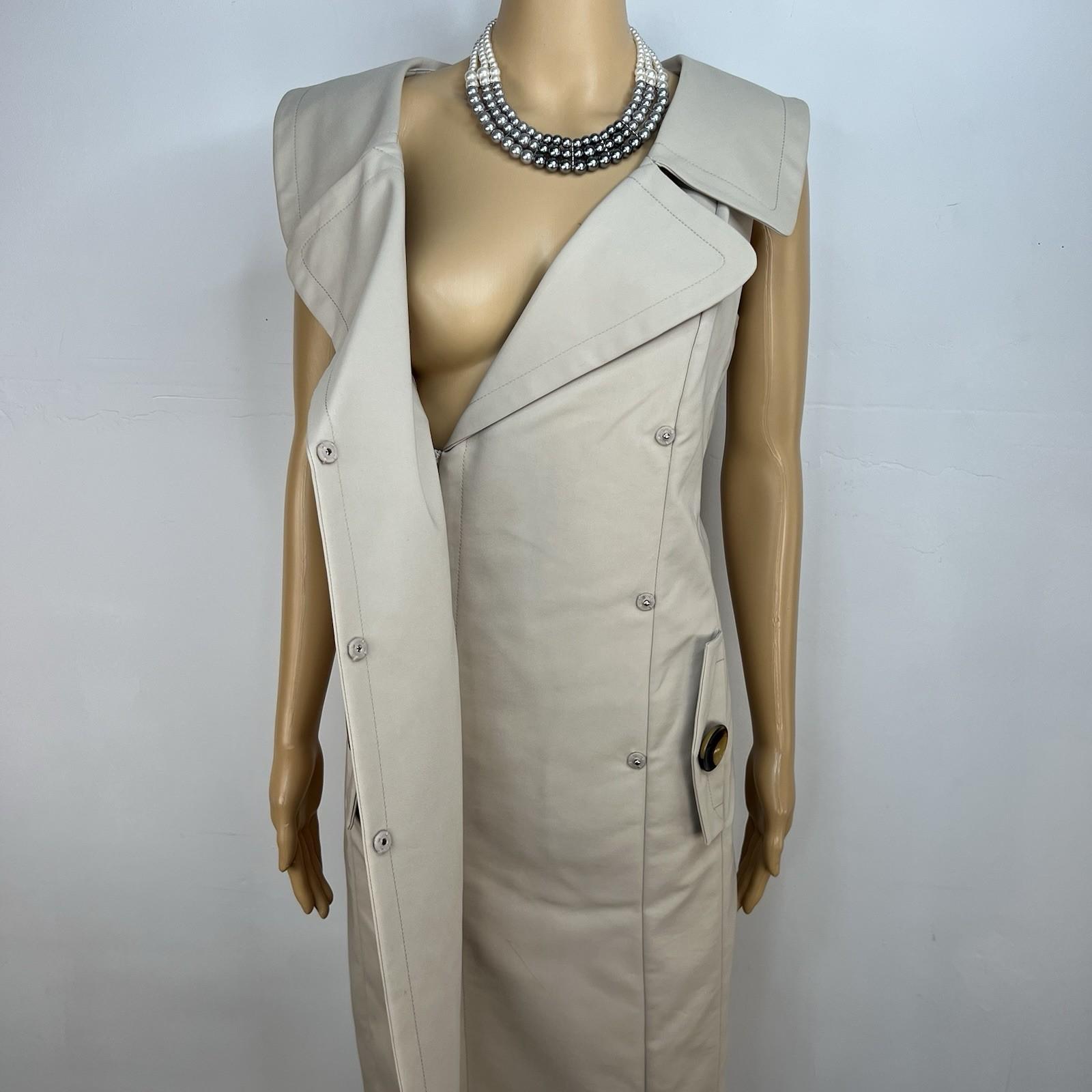 Calvin Klein Cotton Spandex Wrap Dress 8 Beige Business Babydoll Wide Collar