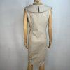 Calvin Klein Cotton Spandex Wrap Dress 8 Beige Business Babydoll Wide Collar