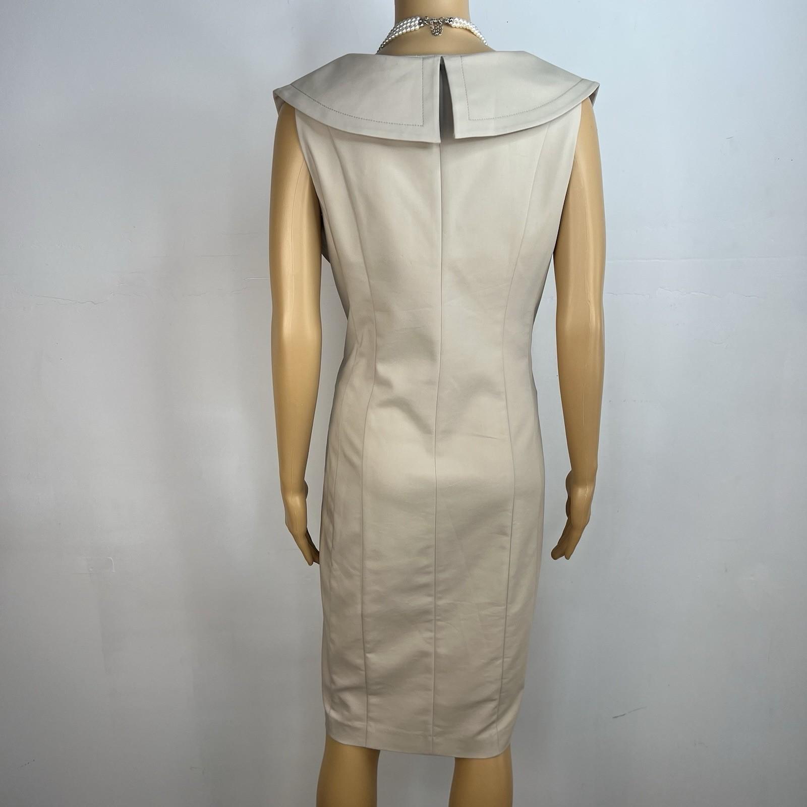 Calvin Klein Cotton Spandex Wrap Dress 8 Beige Business Babydoll Wide Collar