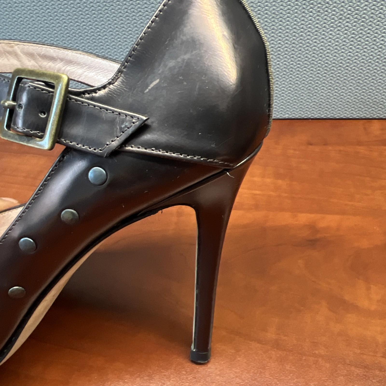 JSP by Sarah Jessica Parker Ankle Strap Heels 38.5 Patent Leather Bronze Studded