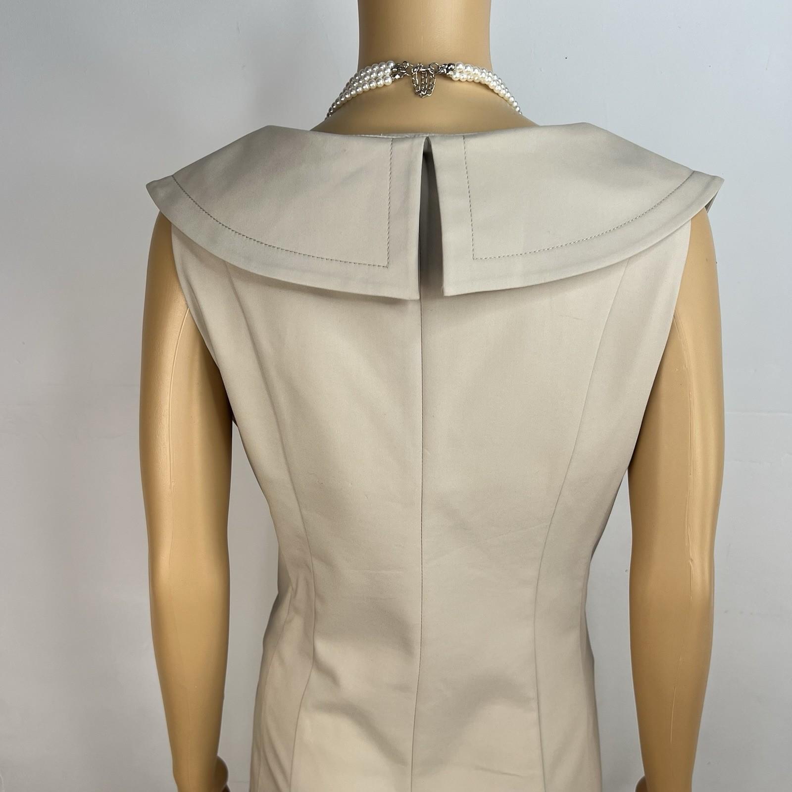 Calvin Klein Cotton Spandex Wrap Dress 8 Beige Business Babydoll Wide Collar