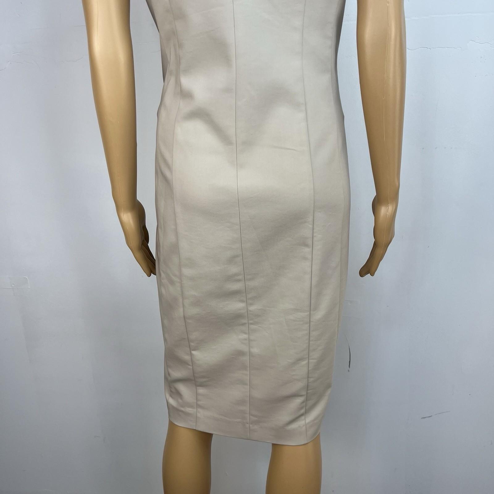 Calvin Klein Cotton Spandex Wrap Dress 8 Beige Business Babydoll Wide Collar