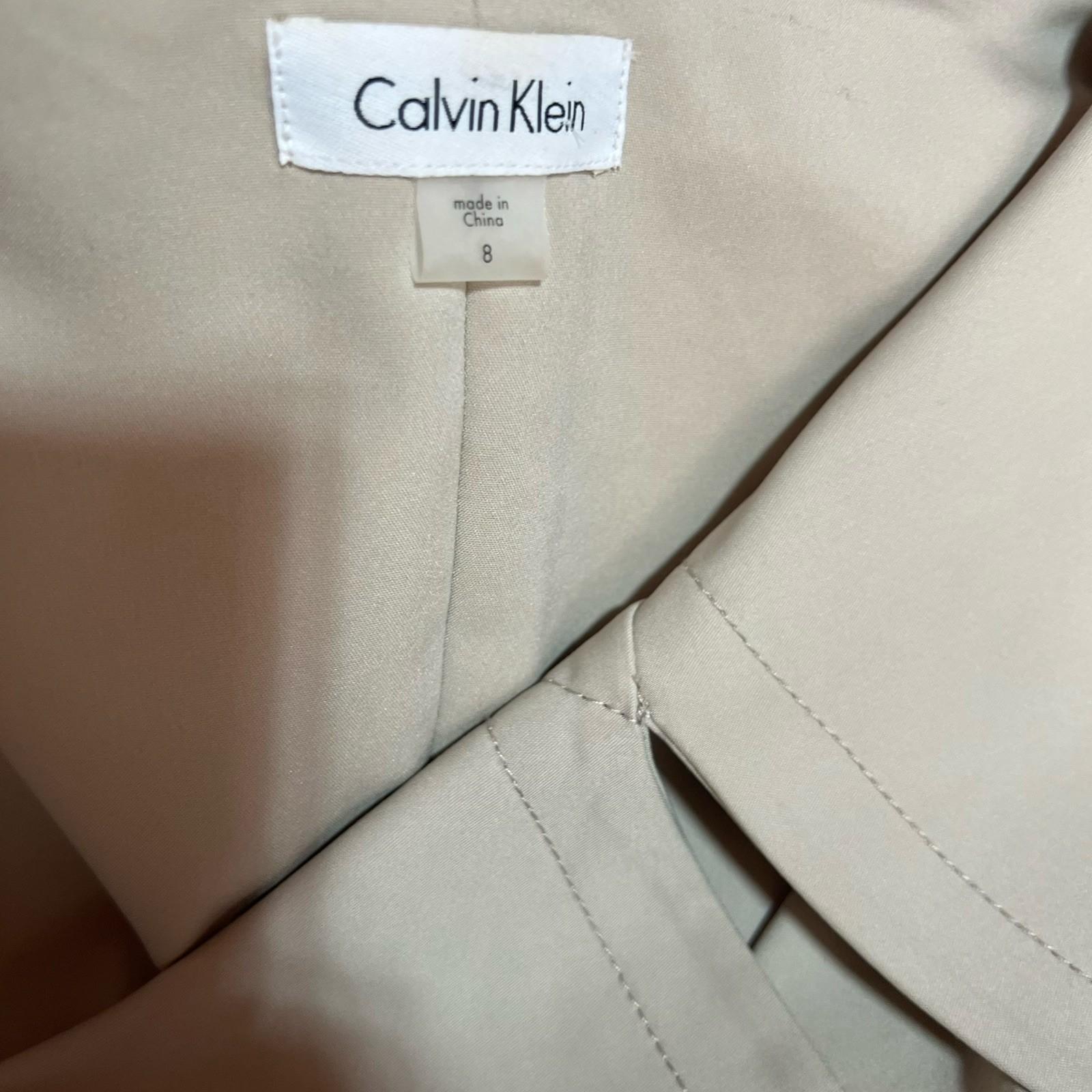 Calvin Klein Cotton Spandex Wrap Dress 8 Beige Business Babydoll Wide Collar