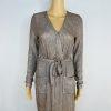 Beautiful Chain Link Stretch Midi Dress M Bodycon Long Sleeves Belted Babydoll
