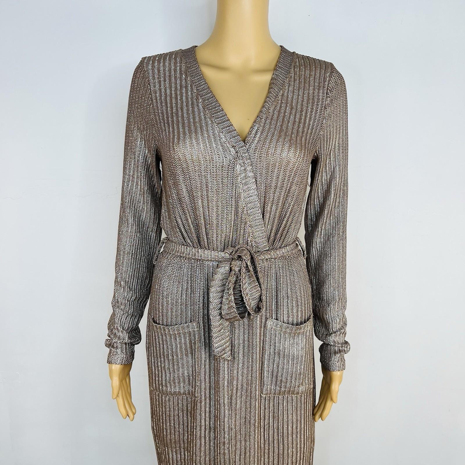 Beautiful Chain Link Stretch Midi Dress M Bodycon Long Sleeves Belted Babydoll
