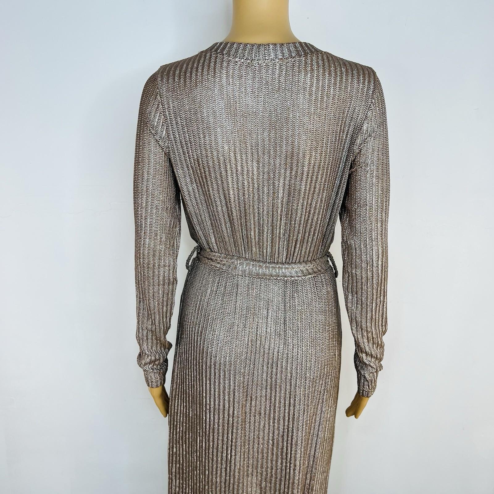 Beautiful Chain Link Stretch Midi Dress M Bodycon Long Sleeves Belted Babydoll