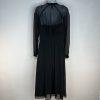 Anne Klein Vintage Chiffon Dress 8 Black Ruffle Hem High Neck Cottagecore Gothic