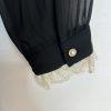 Anne Klein Vintage Chiffon Dress 8 Black Ruffle Hem High Neck Cottagecore Gothic