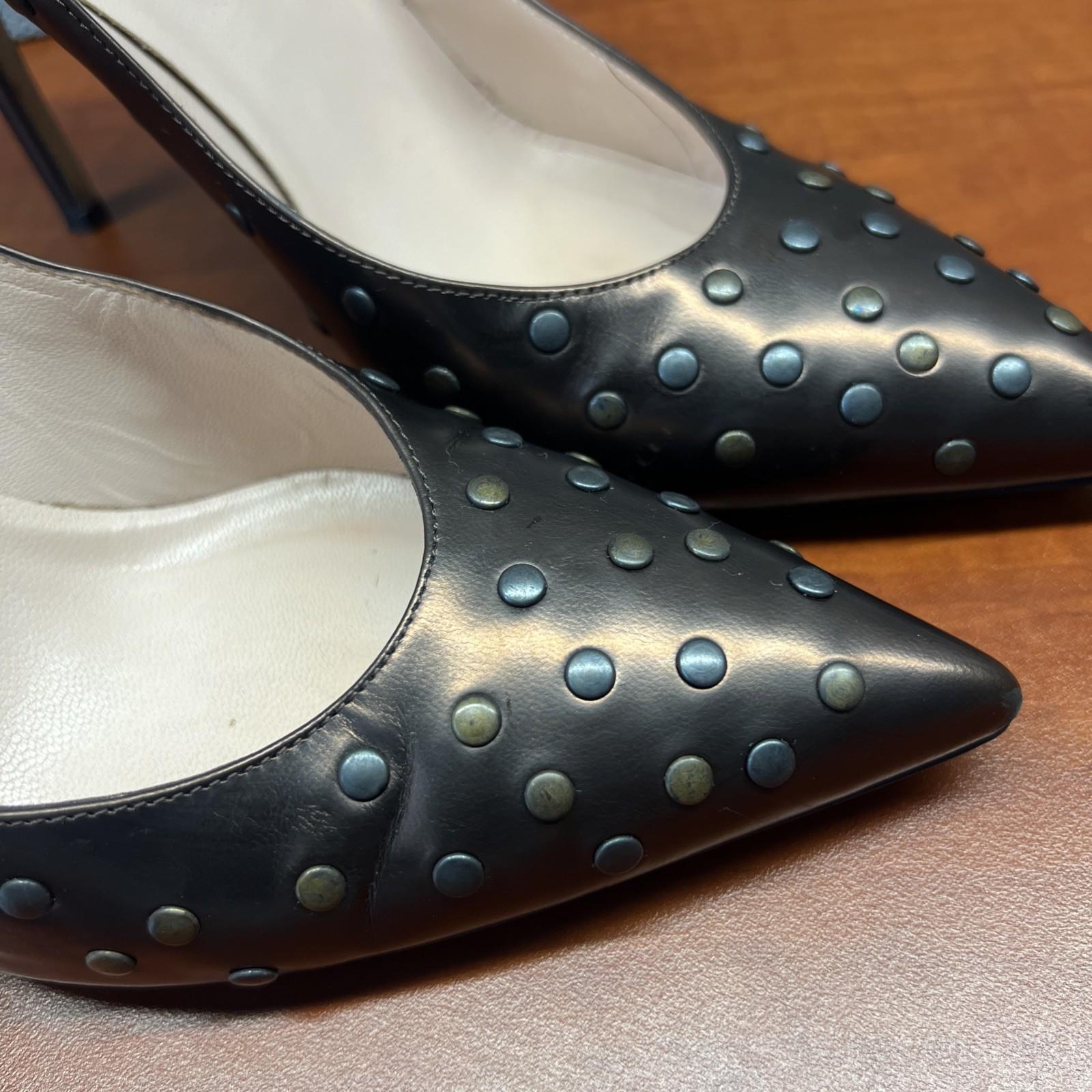 JSP by Sarah Jessica Parker Ankle Strap Heels 38.5 Patent Leather Bronze Studded