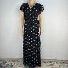 10-5312.jpg Eva Mendes NY & Co Maxi Wrap tie Dress M Black White Polka dot Flutter Sleeves
